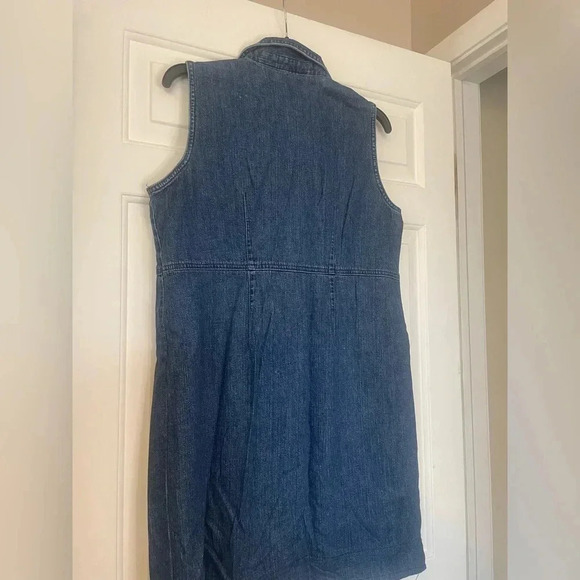 Liz Claiborne Woman’s Denim Sleeveless Dress Size 14 Vintage Collared V Neck - Picture 4 of 5